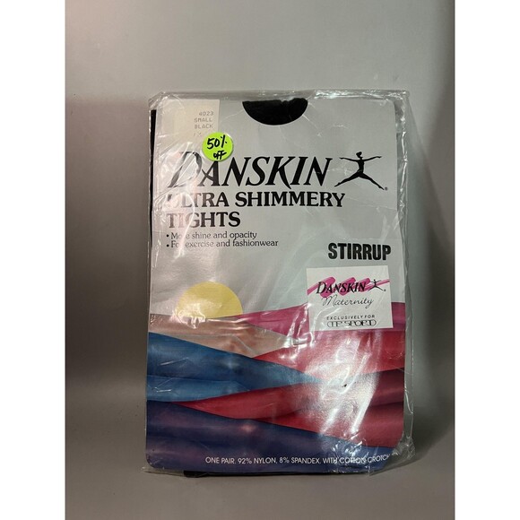 Vintage Danskin Leggings Womens Small Black Ultra Shimmery Stirrup Made USA 90s - Picture 1 of 5